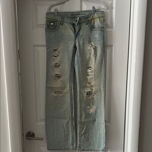 Light Blue Distressed Straight Leg Jeans